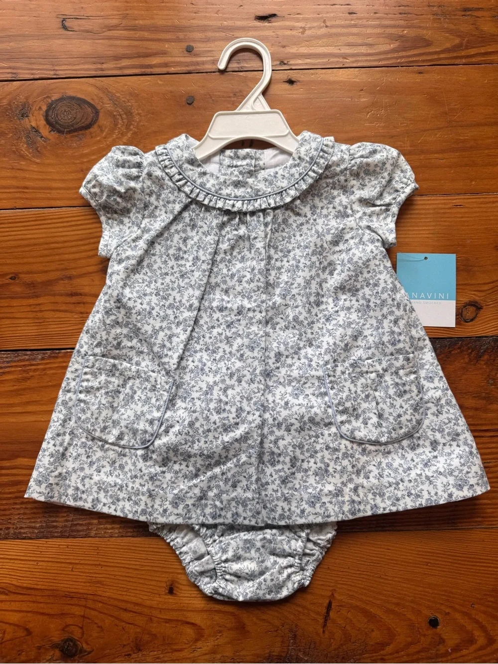 Anavini Blue Floral Diaper Cover Dress
